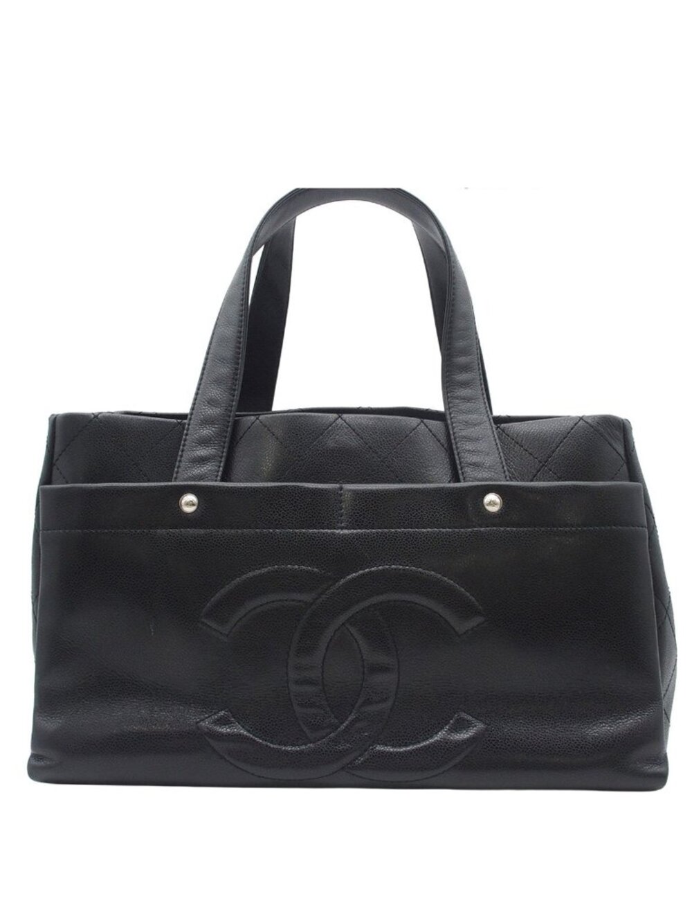 Chanel Tote Bag Timeless Line Quilted Black Silver Caviar Leather